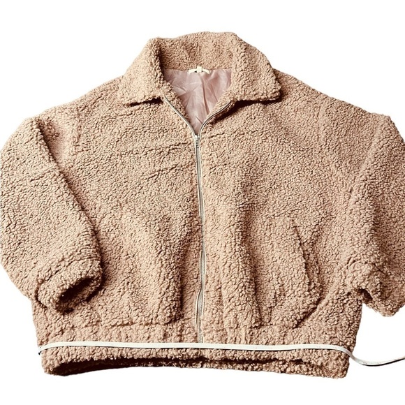 EASEL WOMENS OVERSIZED LIGHT MAUVE TEDDY ZIPPERED JACKET SIZE MEDIUM - Picture 11 of 11